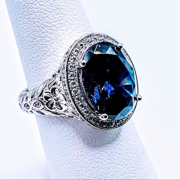 BNIB! BERRICLE STERLING SILVER OVAL SIMULATED SAPPHIRE RHODIUM PLTD RING- SIZE 6 - Picture 6 of 15